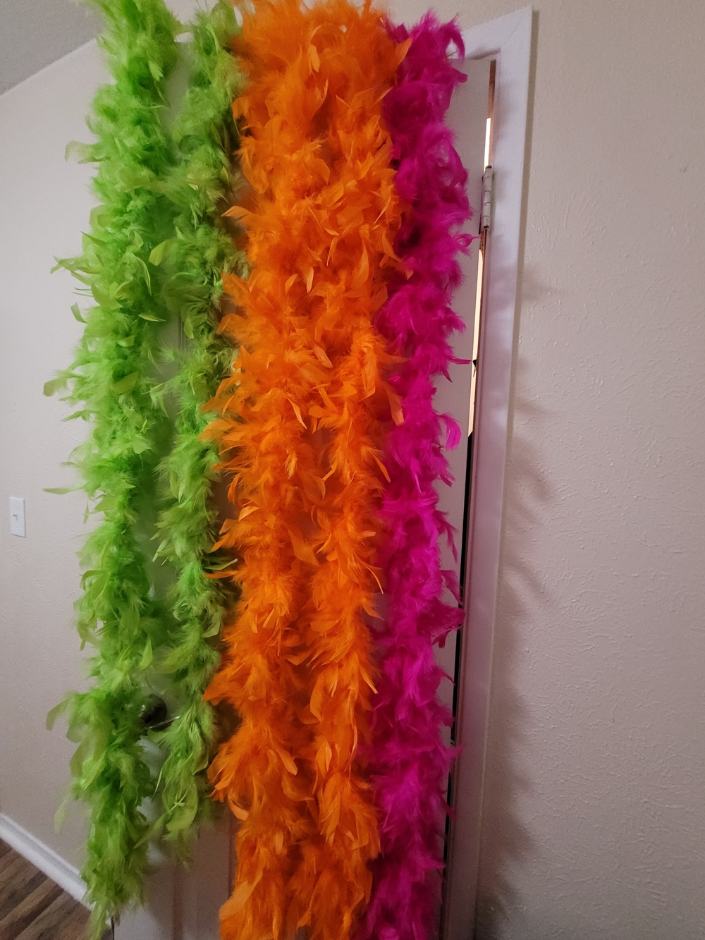 5 Feather Boa Trio - Green, Orange, Pink Party Boas